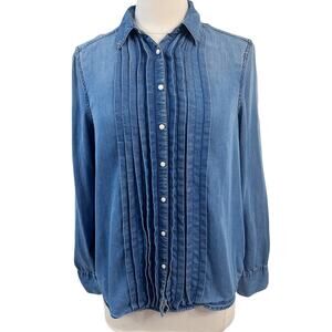 Sundance 100% Tencel Chambray Pintuck Button Down Shirt Blouse Small